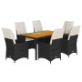 Set de comedor de jardín 7 pzas y cojines ratán sintético negro de vidaXL, Conjuntos de jardín - Ref: Foro24-3276684, Precio:...