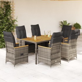 Set comedor jardín 7 pzas y cojines ratán sintético gris de vidaXL, Conjuntos de jardín - Ref: Foro24-3276847, Precio: 820,73...