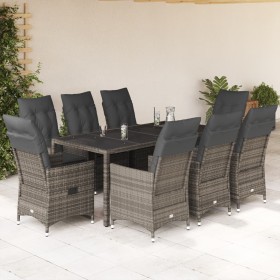 Set comedor jardín 9 pzas y cojines ratán sintético gris de vidaXL, Conjuntos de jardín - Ref: Foro24-3276743, Precio: 1,00 €...