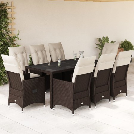 Set comedor para jardín 9 pzas y cojines ratán sintético marrón de vidaXL, Conjuntos de jardín - Ref: Foro24-3276774, Precio:...