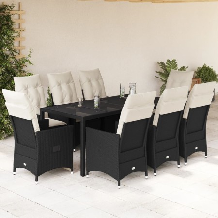 9-teiliges Garten-Esszimmerset und Kissen synthetisches Rattan schwarz von vidaXL, Gartensets - Ref: Foro24-3276699, Preis: 1...