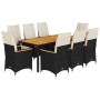 Set de comedor de jardín 9 pzas y cojines ratán sintético negro de vidaXL, Conjuntos de jardín - Ref: Foro24-3276839, Precio:...