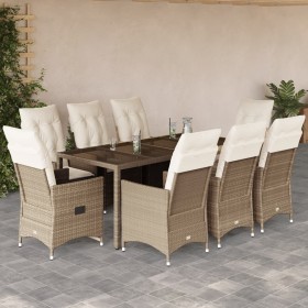 Set comedor de jardín 9 pzas con cojines ratán sintético beige de vidaXL, Conjuntos de jardín - Ref: Foro24-3276807, Precio: ...