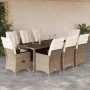 9-teiliges Garten-Esszimmer-Set mit Kissen synthetisches Rattan beige von vidaXL, Gartensets - Ref: Foro24-3276807, Preis: 1,...