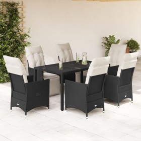 7-teiliges Garten-Esszimmerset und Kissen synthetisches Rattan schwarz von vidaXL, Gartensets - Ref: Foro24-3276866, Preis: 7...