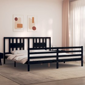 Double bed frame with black solid wood headboard by vidaXL, Beds and slatted bases - Ref: Foro24-3194590, Price: 162,99 €, Di...