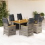 Set comedor jardín 7 pzas y cojines ratán sintético gris de vidaXL, Conjuntos de jardín - Ref: Foro24-3276848, Precio: 835,92...