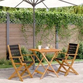 3-teiliges Bistro-Set aus schwarzem Polypropylen und Massivholz von vidaXL, Gartensets - Ref: Foro24-3281877, Preis: 214,99 €...