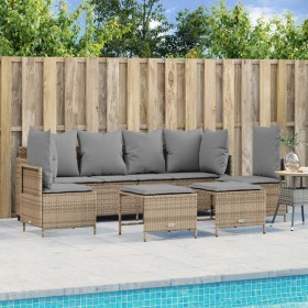 Garden sofa set with cushions 5 pieces beige synthetic rattan by vidaXL, Garden sets - Ref: Foro24-3261548, Price: 415,90 €, ...