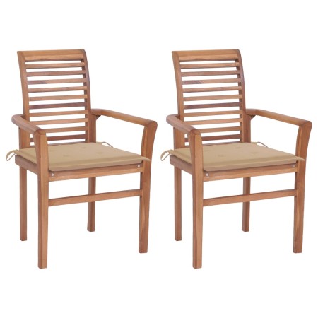 Dining chairs 2 pcs solid teak wood with beige cushions by vidaXL, Garden chairs - Ref: Foro24-3062598, Price: 207,83 €, Disc...