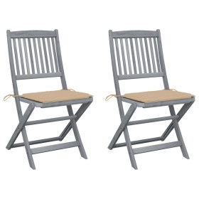 Folding garden chairs 2 pcs cushions solid acacia wood by vidaXL, Garden chairs - Ref: Foro24-3064539, Price: 130,34 €, Disco...