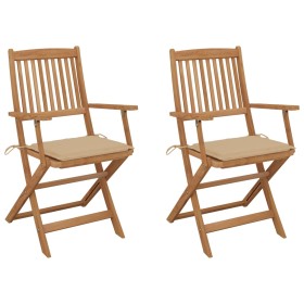 2 pcs folding garden chairs and solid acacia wood cushions by vidaXL, Garden chairs - Ref: Foro24-3064593, Price: 119,56 €, D...