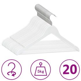 Juego de perchas ropa 20 uds antideslizantes madera dura blanco de vidaXL, Perchas - Ref: Foro24-289914, Precio: 36,40 €, Des...