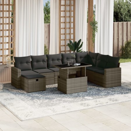 Set de muebles de jardín 9 pzas y cojines ratán sintético gris de vidaXL, Conjuntos de jardín - Ref: Foro24-3274870, Precio: ...