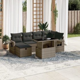 7-teiliges Gartensofa-Set mit grauen synthetischen Rattankissen von vidaXL, Gartensets - Ref: Foro24-3274980, Preis: 511,83 €...