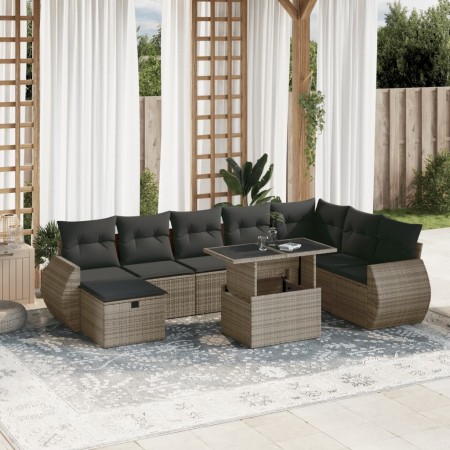 Set de muebles de jardín 9 pzas y cojines ratán sintético gris de vidaXL, Conjuntos de jardín - Ref: Foro24-3275190, Precio: ...