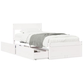 Bed frame with drawers solid white pine wood 100x200cm by vidaXL, Beds and slatted bases - Ref: Foro24-846790, Price: 231,99 ...