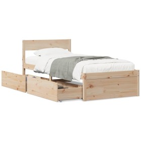 Bed frame with drawers solid pine wood 90x200 cm by vidaXL, Beds and slatted bases - Ref: Foro24-846792, Price: 177,99 €, Dis...