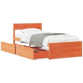 Brown pine wood bed frame with drawers 75x190 cm by vidaXL, Beds and slatted bases - Ref: Foro24-846809, Price: 161,99 €, Dis...