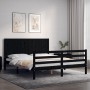 Double bed frame with black solid wood headboard by vidaXL, Beds and slatted bases - Ref: Foro24-3194515, Price: 182,44 €, Di...