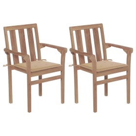 Garden chairs 2 units with beige teak wood cushions by vidaXL, Garden chairs - Ref: Foro24-3062211, Price: 236,52 €, Discount: %