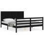 Double bed frame with black solid wood headboard by vidaXL, Beds and slatted bases - Ref: Foro24-3194515, Price: 182,44 €, Di...