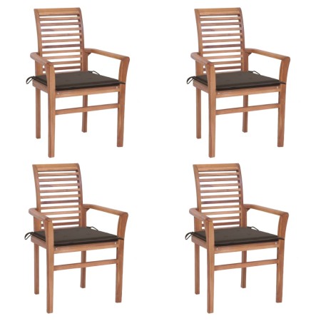 Dining chairs 4 pcs solid teak wood and taupe gray cushions by vidaXL, Garden chairs - Ref: Foro24-3062630, Price: 387,99 €, ...