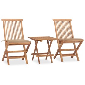 Folding garden dining set 3 pieces teak wood cushions by vidaXL, Garden sets - Ref: Foro24-3063201, Price: 159,57 €, Discount: %