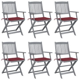 Folding garden chairs 6 pcs solid acacia wood cushions by vidaXL, Garden chairs - Ref: Foro24-3065416, Price: 302,99 €, Disco...