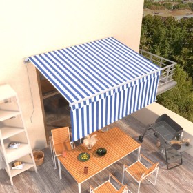 Manual retractable awning with blue and white blind 3.5x2.5 m by vidaXL, Awnings - Ref: Foro24-3069276, Price: 446,72 €, Disc...