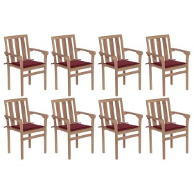 Stackable garden chairs 8 pcs solid teak wood with cushions by vidaXL, Garden chairs - Ref: Foro24-3073442, Price: 886,99 €, ...