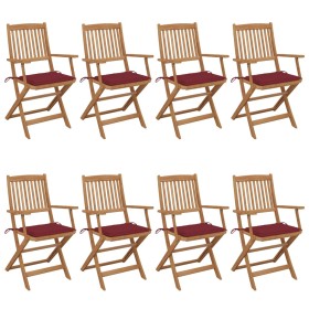 8 pcs folding garden chairs and solid acacia wood cushions by vidaXL, Garden chairs - Ref: Foro24-3074976, Price: 455,99 €, D...