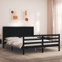 Double bed frame with black solid wood headboard by vidaXL, Beds and slatted bases - Ref: Foro24-3194515, Price: 182,44 €, Di...