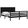 Double bed frame with black solid wood headboard by vidaXL, Beds and slatted bases - Ref: Foro24-3194515, Price: 182,44 €, Di...