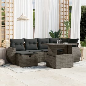 7-teiliges Gartensofa-Set mit grauen synthetischen Rattankissen von vidaXL, Gartensets - Ref: Foro24-3275140, Preis: 537,48 €...