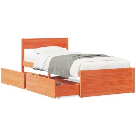 Bed frame with drawers solid brown pine wood 90x200 cm by vidaXL, Beds and slatted bases - Ref: Foro24-846794, Price: 171,99 ...