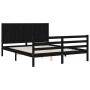 Double bed frame with black solid wood headboard by vidaXL, Beds and slatted bases - Ref: Foro24-3194515, Price: 182,44 €, Di...