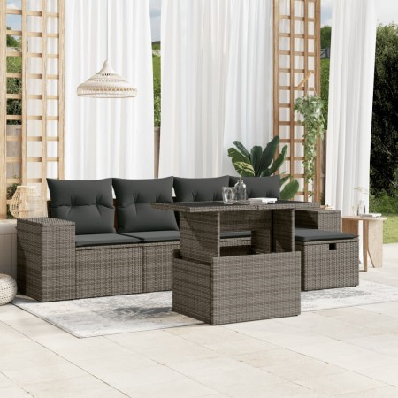 6-teiliges Gartenmöbel-Set und graue synthetische Rattankissen von vidaXL, Gartensets - Ref: Foro24-3275290, Preis: 456,28 €,...