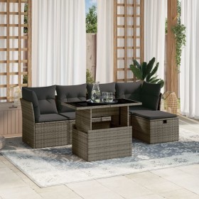 6-teiliges Gartenmöbel-Set und graue synthetische Rattankissen von vidaXL, Gartensets - Ref: Foro24-3274640, Preis: 410,20 €,...