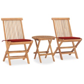 Folding 3-piece teak wood garden dining set with cushions by vidaXL, Garden sets - Ref: Foro24-3063177, Price: 168,11 €, Disc...