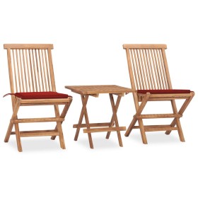 Folding 3-piece teak wood garden dining set with cushions by vidaXL, Garden sets - Ref: Foro24-3063204, Price: 162,29 €, Disc...