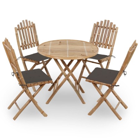 Folding 5-piece outdoor dining set with bamboo cushions by vidaXL, Garden sets - Ref: Foro24-3063968, Price: 264,06 €, Discou...