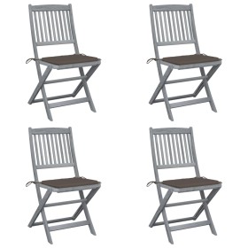 Folding garden chairs 4 pcs with solid acacia wood cushions by vidaXL, Garden chairs - Ref: Foro24-3064571, Price: 201,99 €, ...