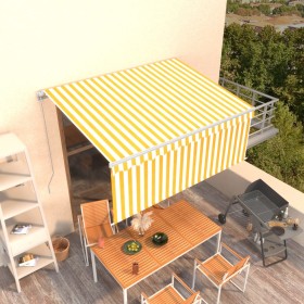 Manual retractable awning with yellow and white striped 3.5x2.5 m by vidaXL, Awnings - Ref: Foro24-3069278, Price: 427,58 €, ...