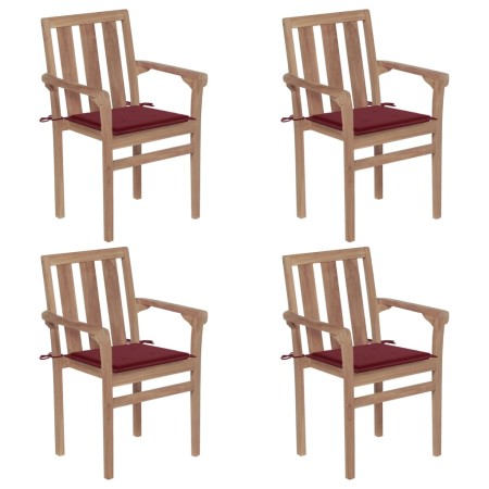 Stackable garden chairs, set of 4, made of solid teak wood with cushions. by vidaXL, Garden chairs - Ref: Foro24-3073388, Pri...