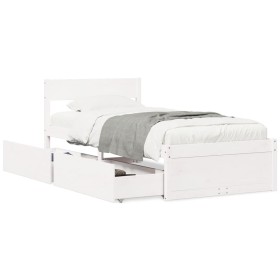 Bed frame with drawers solid white pine wood 75x190 cm by vidaXL, Beds and slatted bases - Ref: Foro24-846808, Price: 160,99 ...