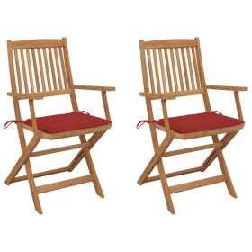 2 pcs folding garden chairs and solid acacia wood cushions by vidaXL, Garden chairs - Ref: Foro24-3064596, Price: 122,00 €, D...