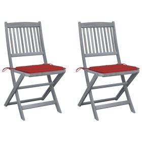 Folding garden chairs 2 pcs cushions solid acacia wood by vidaXL, Garden chairs - Ref: Foro24-3064542, Price: 133,26 €, Disco...