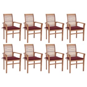 Dining chairs 8 units solid teak with red cushions by vidaXL, Garden chairs - Ref: Foro24-3072982, Price: 773,13 €, Discount: %