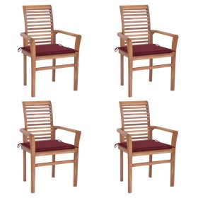 Dining chairs 4 pcs solid teak wood and red cushions by vidaXL, Garden chairs - Ref: Foro24-3062631, Price: 387,99 €, Discoun...